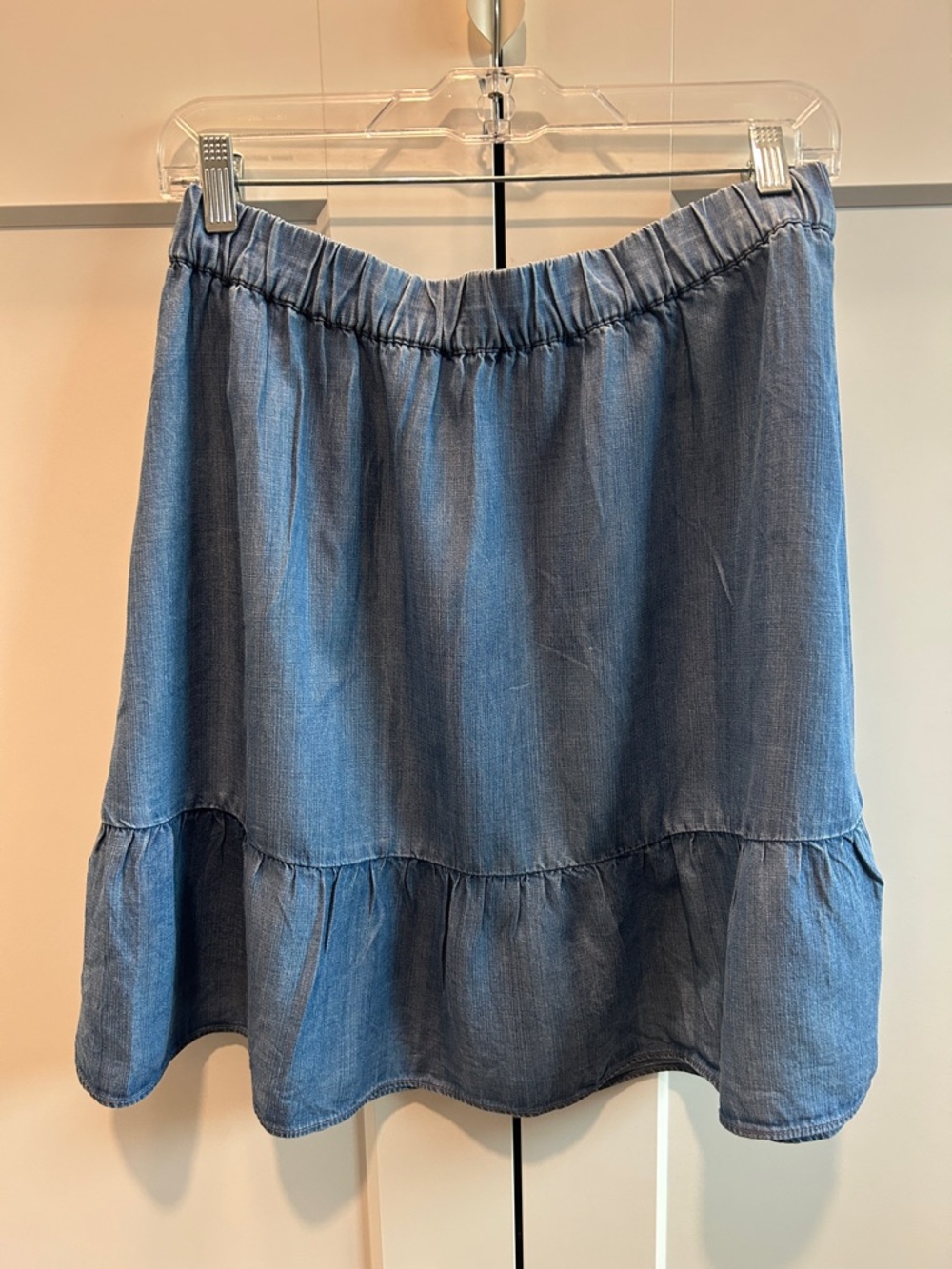 LOFT Blue Chambray Ruffled Hem Skirt